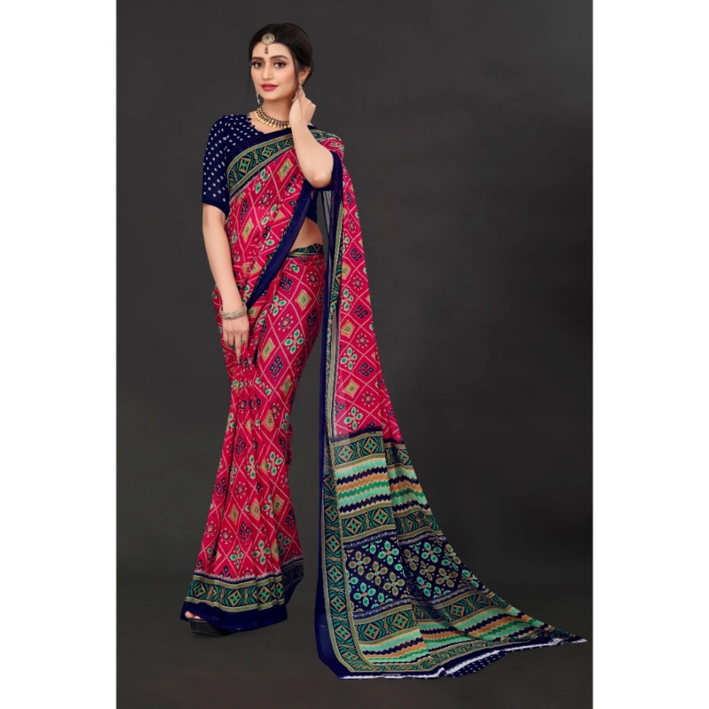 Women's Georgette Floral Print Saree — Pink