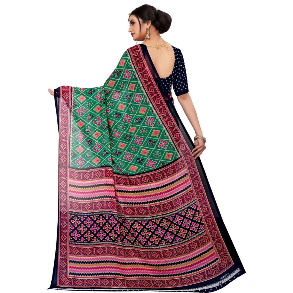 Women's Georgette Floral Print Saree — Green