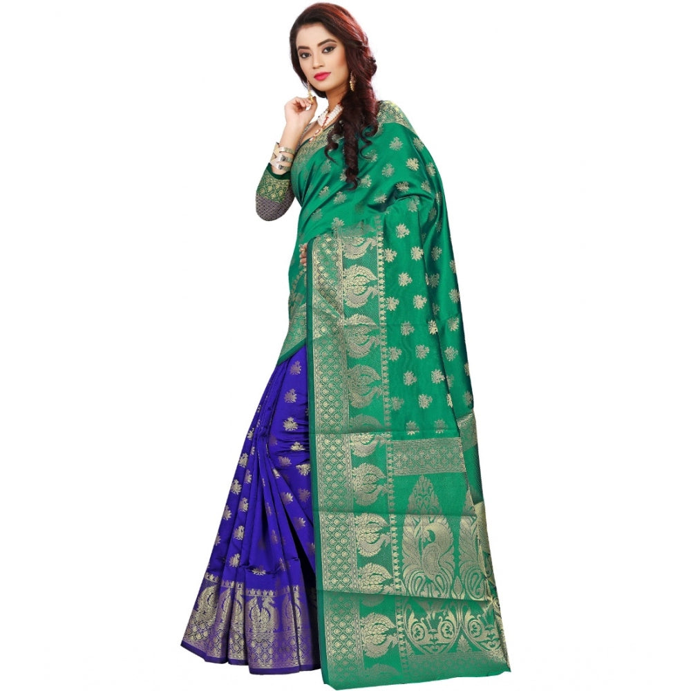 Women's Jacquard Woven Saree — Green · 1368