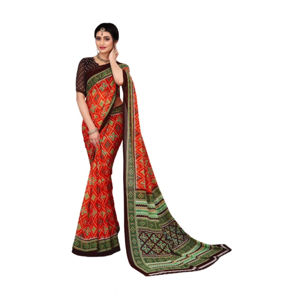 Women's Georgette Floral Print Saree — Red · 1399