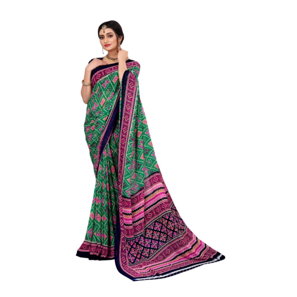 Women's Georgette Floral Print Saree — Green