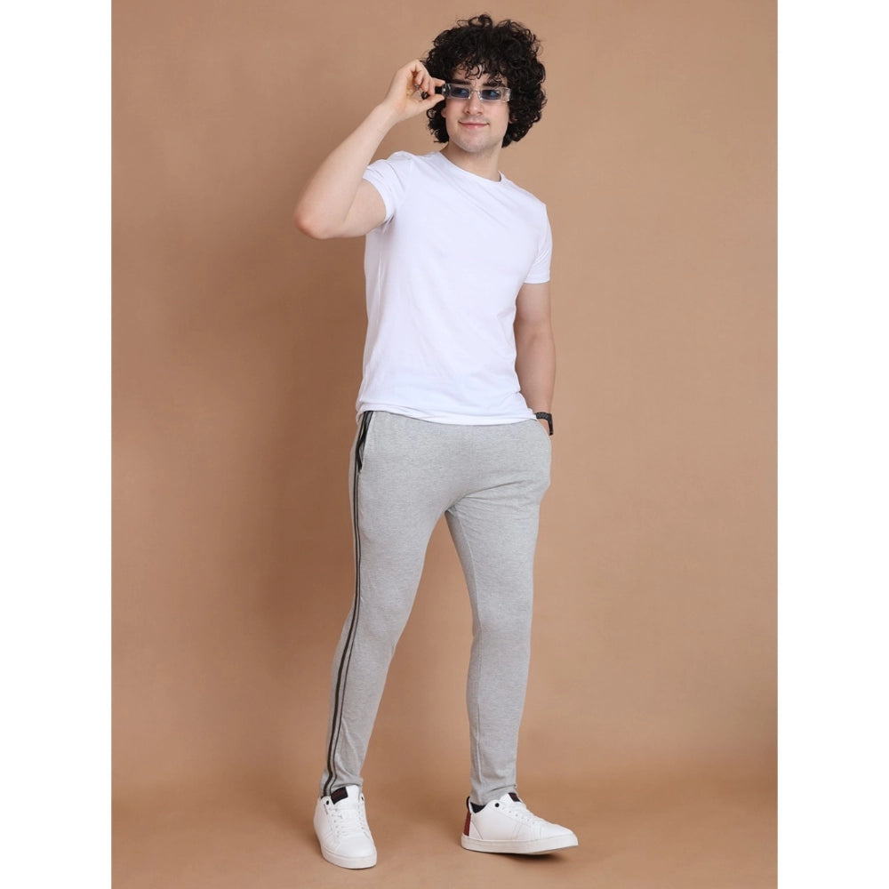 Men's Casual Cotton Striped Full Length Track Pant — Greymelange