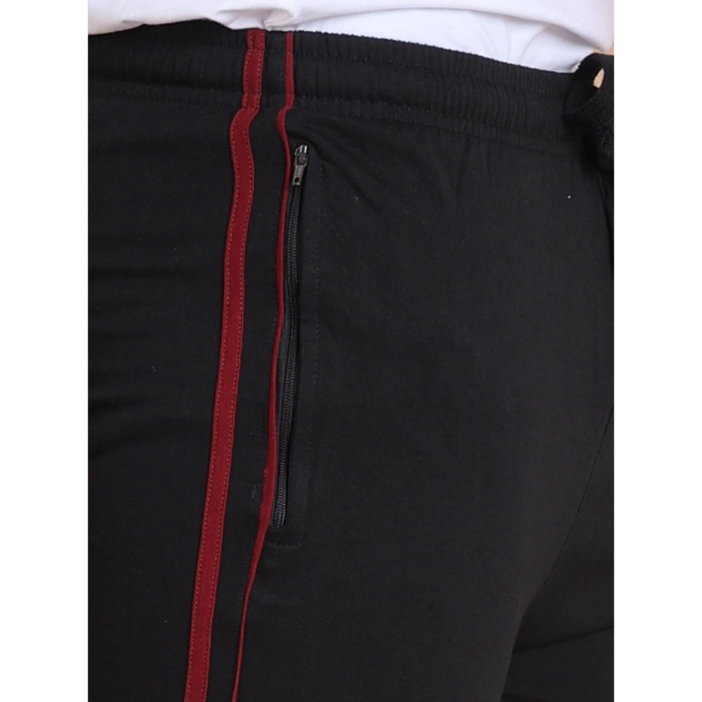 Men's Casual Cotton Striped Full Length Track Pant — Black