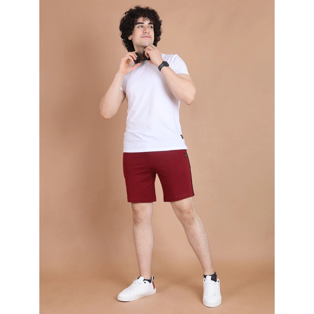 Men's Casual Cotton Striped Above Knee Shorts — Maroon