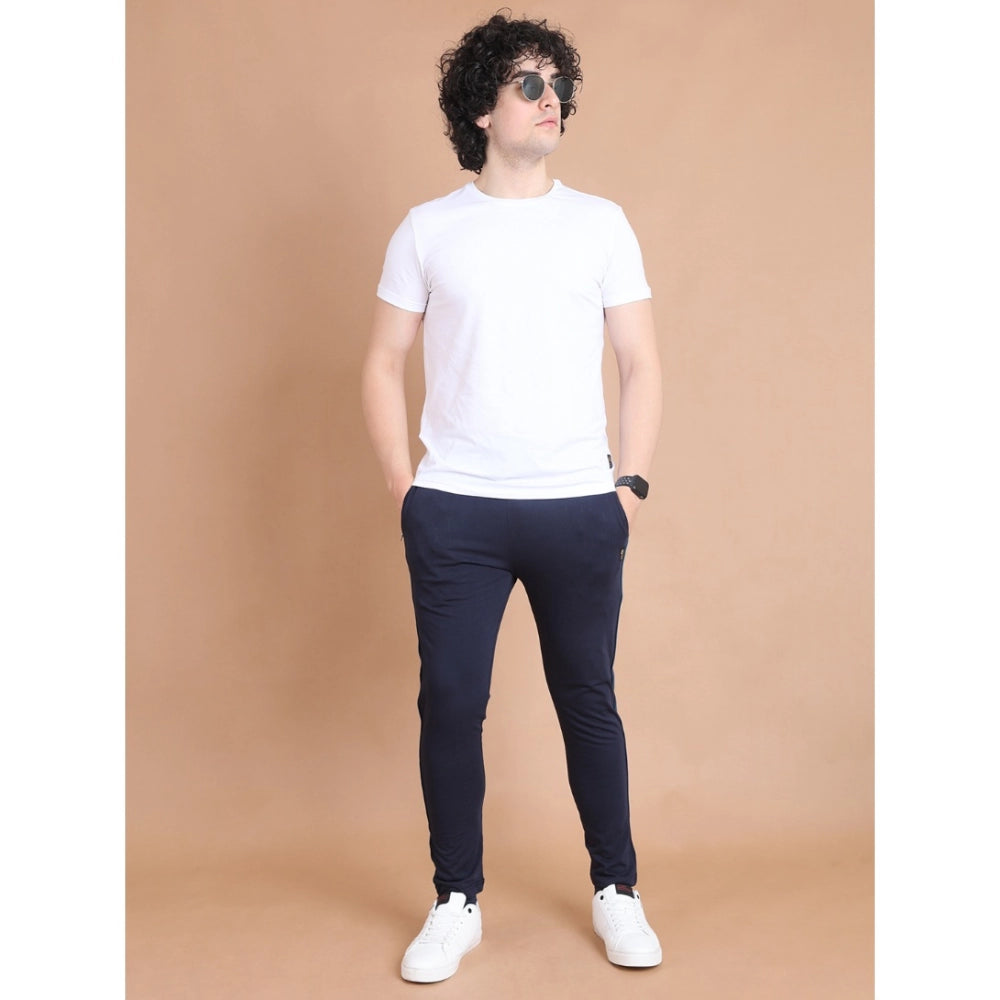 Men's Casual Cotton Striped Full Length Track Pant — Navy
