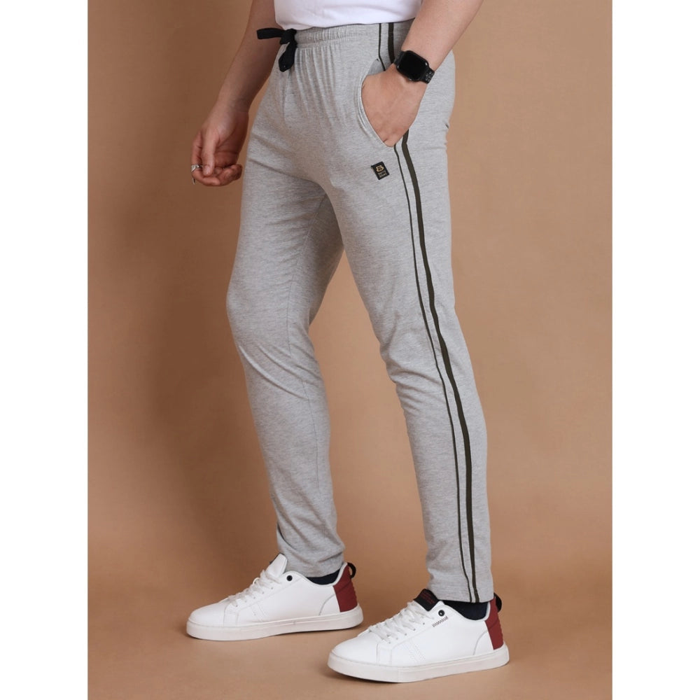 Men's Casual Cotton Striped Full Length Track Pant — Greymelange