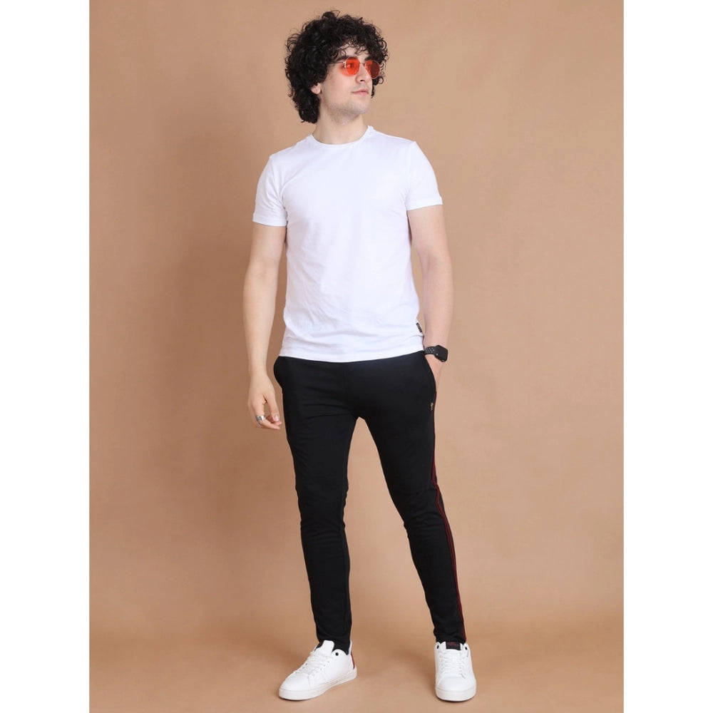 Men's Casual Cotton Striped Full Length Track Pant — Black