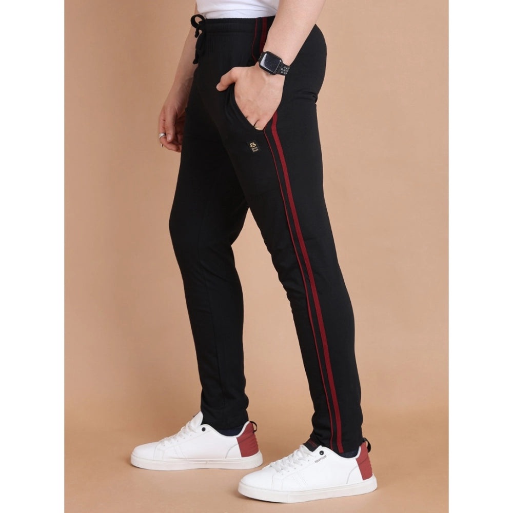 Men's Casual Cotton Striped Full Length Track Pant — Black
