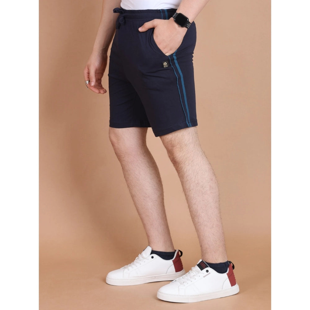Men's Casual Cotton Striped Above Knee Shorts — Navy
