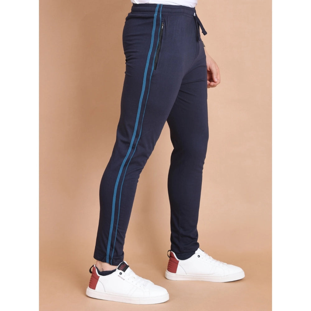 Men's Casual Cotton Striped Full Length Track Pant — Navy
