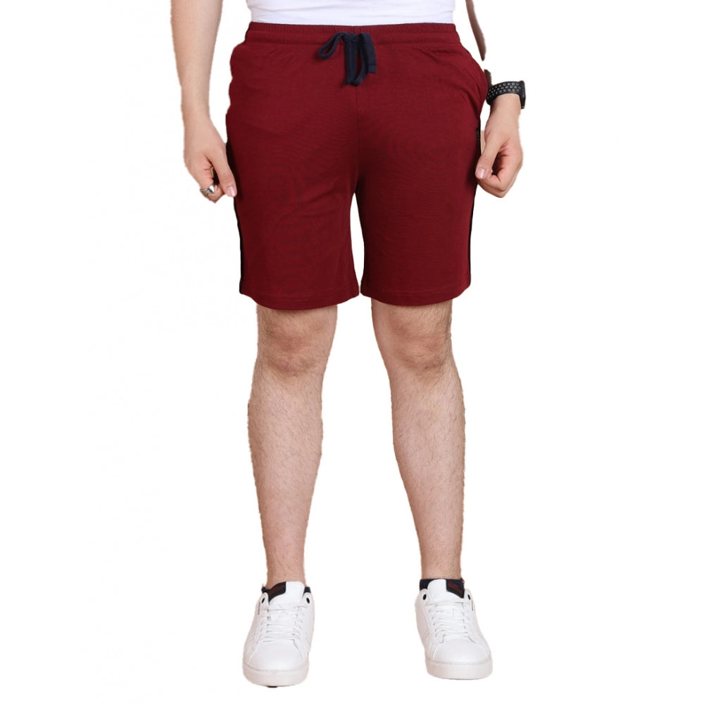 Men's Casual Cotton Striped Above Knee Shorts — Maroon