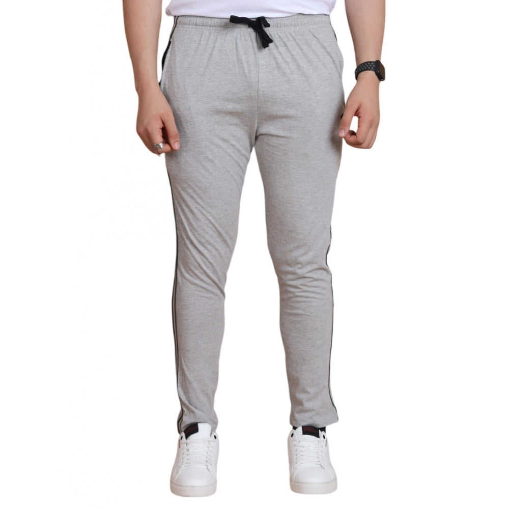 Men's Casual Cotton Striped Full Length Track Pant — Greymelange