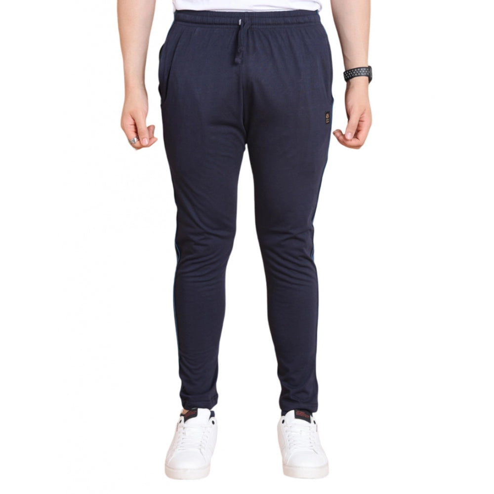 Men's Casual Cotton Striped Full Length Track Pant — Navy