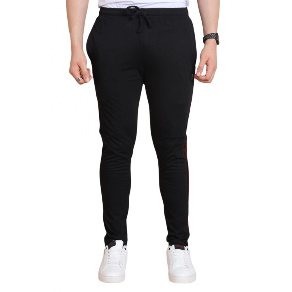 Men's Casual Cotton Striped Full Length Track Pant — Black