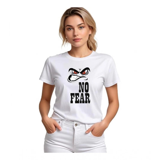 Women's Solid Printed Round Neck Half Sleeve T-Shirt — White · ar_L