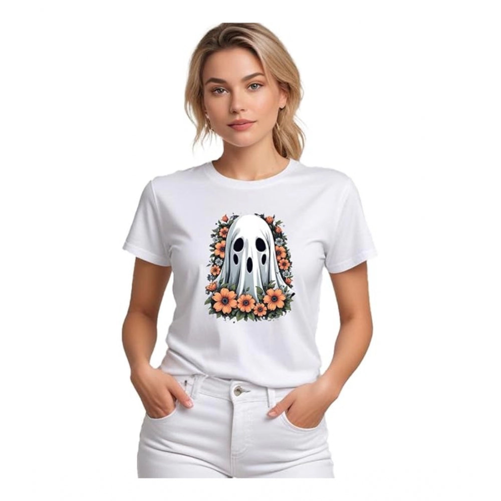 Women's Solid Printed Round Neck Half Sleeve T-Shirt — White · r2_L