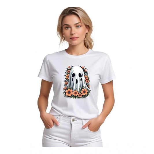 Women's Solid Printed Round Neck Half Sleeve T-Shirt — White · r2_L