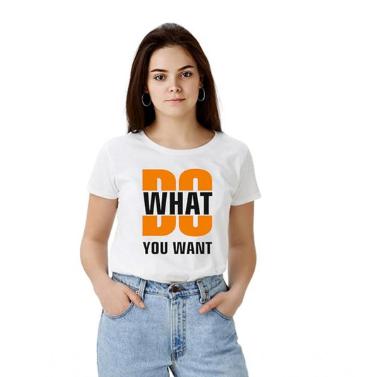 Women's Solid Printed Round Neck Half Sleeve T-Shirt — White · an_L