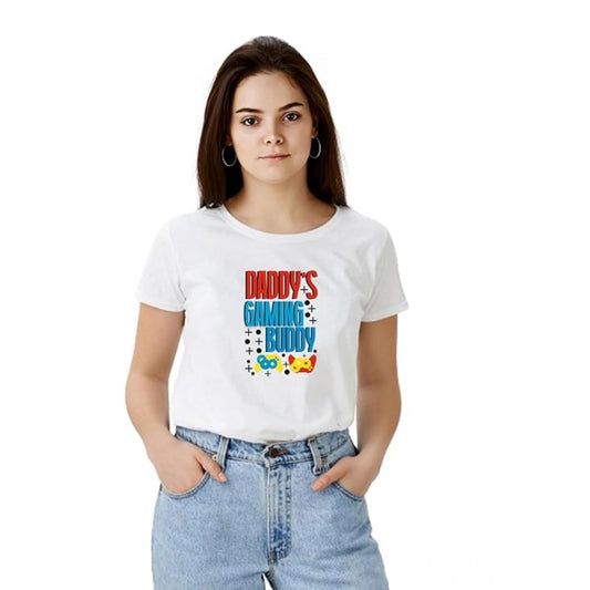 Women's Solid Printed Round Neck Half Sleeve T-Shirt — White · dy_L