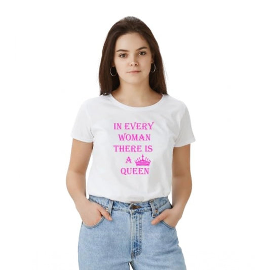 Women's Solid Printed Round Neck Half Sleeve T-Shirt — White · en_L
