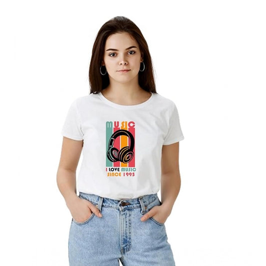 Women's Solid Printed Round Neck Half Sleeve T-Shirt — White · ic_L