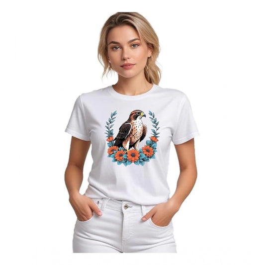 Women's Solid Printed Round Neck Half Sleeve T-Shirt — White · er_L