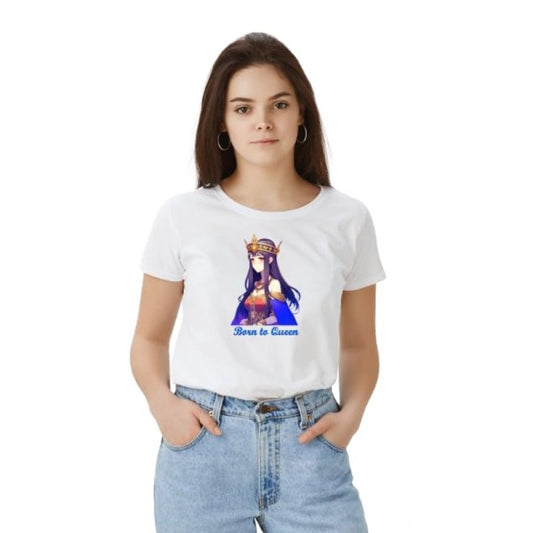 Women's Solid Printed Round Neck Half Sleeve T-Shirt — White · en_L