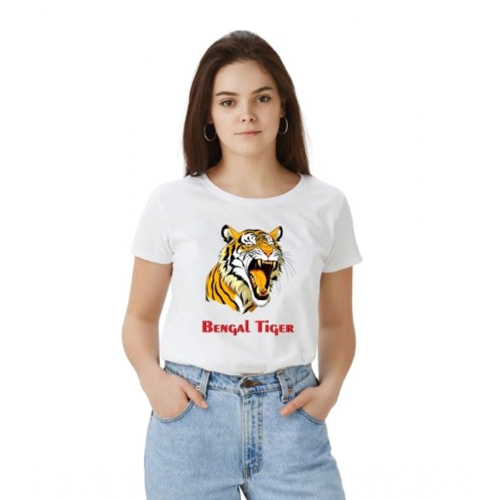 Women's Solid Printed Round Neck Half Sleeve T-Shirt — White · er_L