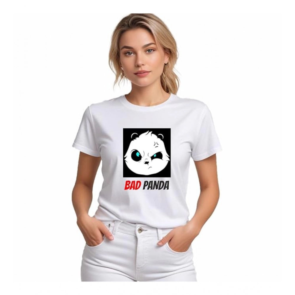 Women's Solid Printed Round Neck Half Sleeve T-Shirt — White · da_L