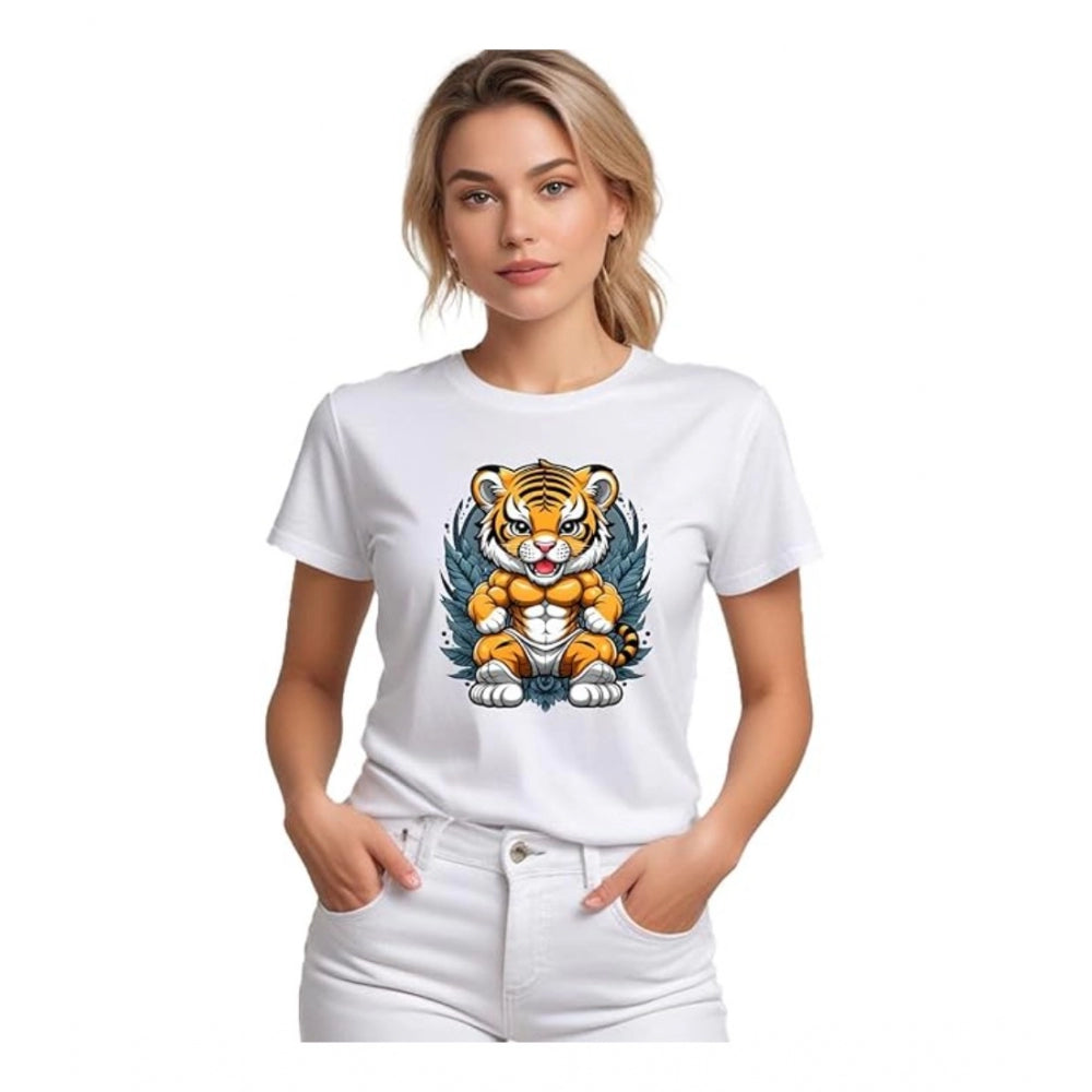 Women's Solid Printed Round Neck Half Sleeve T-Shirt — White · er_L