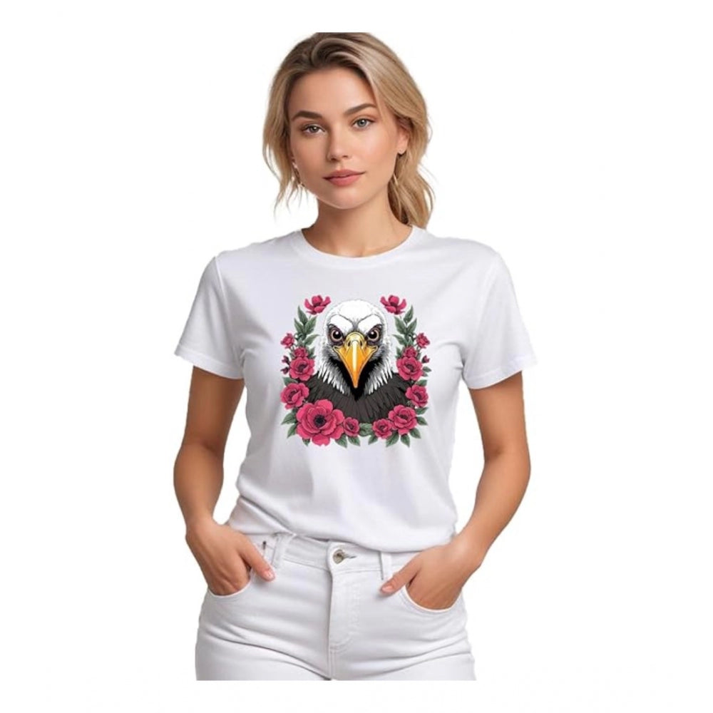 Women's Solid Printed Round Neck Half Sleeve T-Shirt — White · r1_L