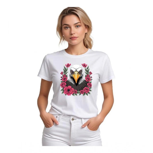 Women's Solid Printed Round Neck Half Sleeve T-Shirt — White · r1_L