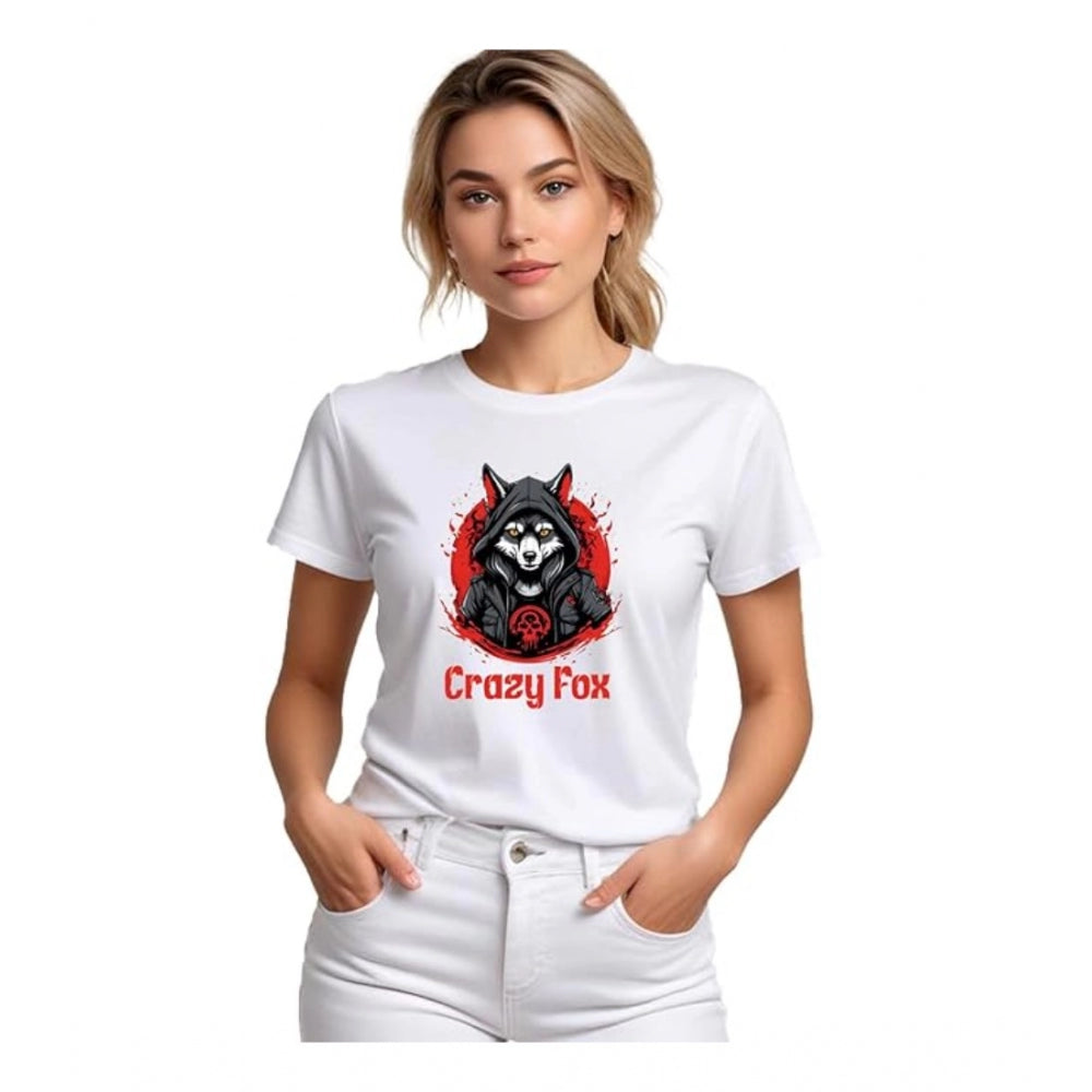 Women's Solid Printed Round Neck Half Sleeve T-Shirt — White · ox_L