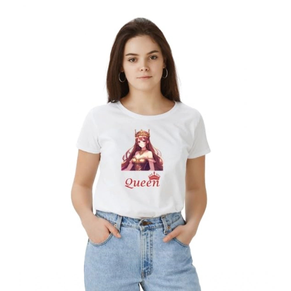 Women's Solid Printed Round Neck Half Sleeve T-Shirt — White · en_L