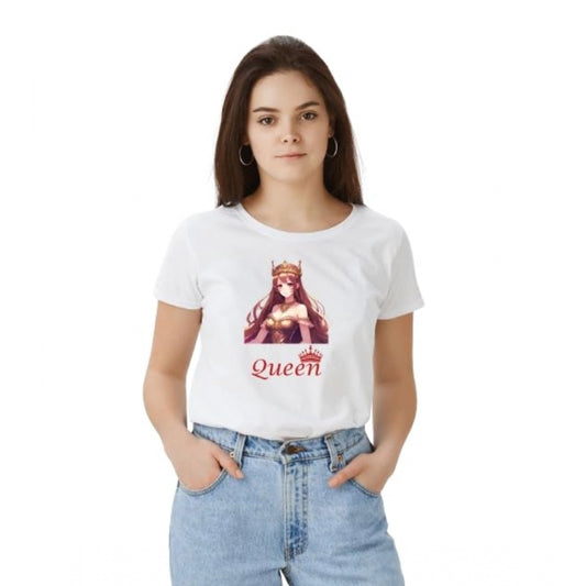 Women's Solid Printed Round Neck Half Sleeve T-Shirt — White · en_L