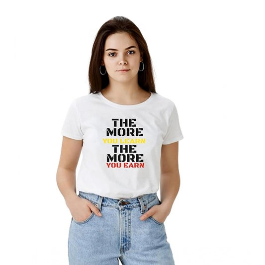 Women's Solid Printed Round Neck Half Sleeve T-Shirt — White · rn_L