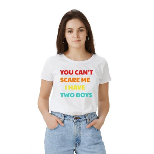 Women's Solid Printed Round Neck Half Sleeve T-Shirt — White · re_L