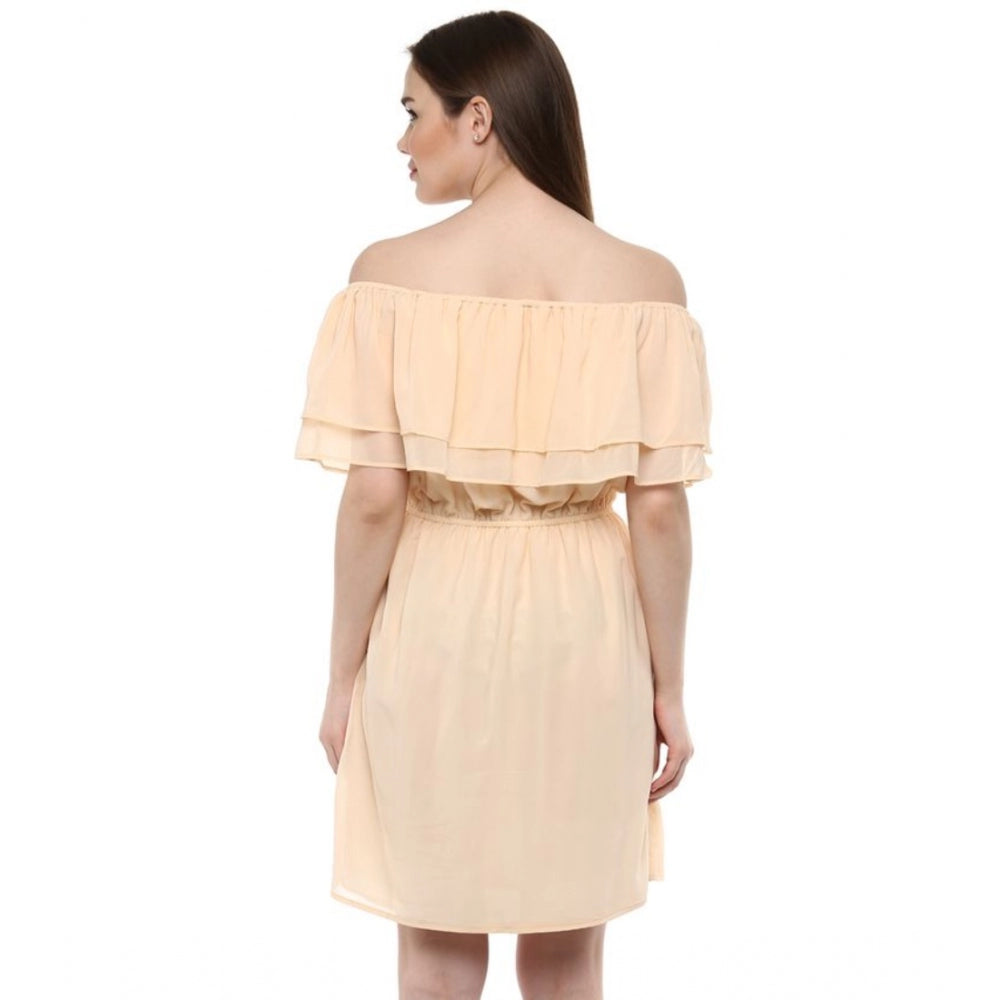 Women's Solid Sleeveless Knee-Length Dress — Beige