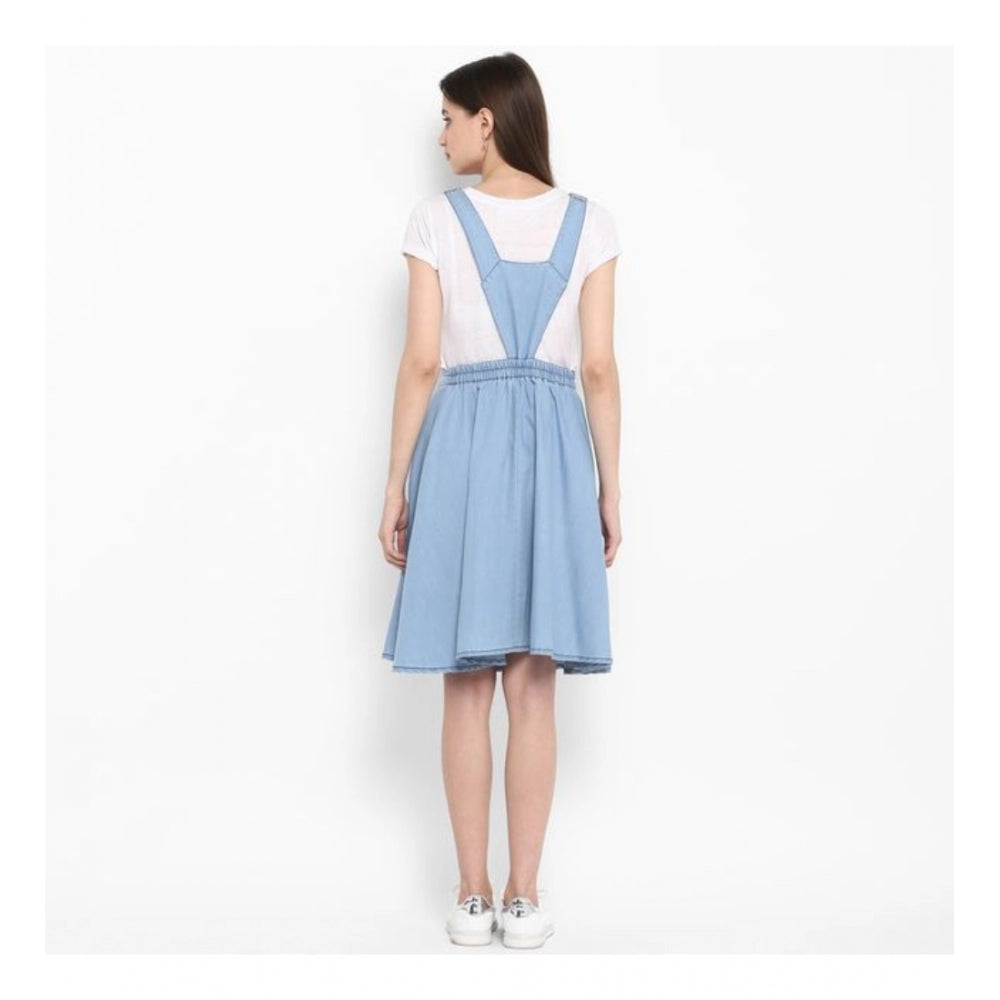 Women's Denim Solid Sleeveless Above Knee Dress — Blue · 30_L