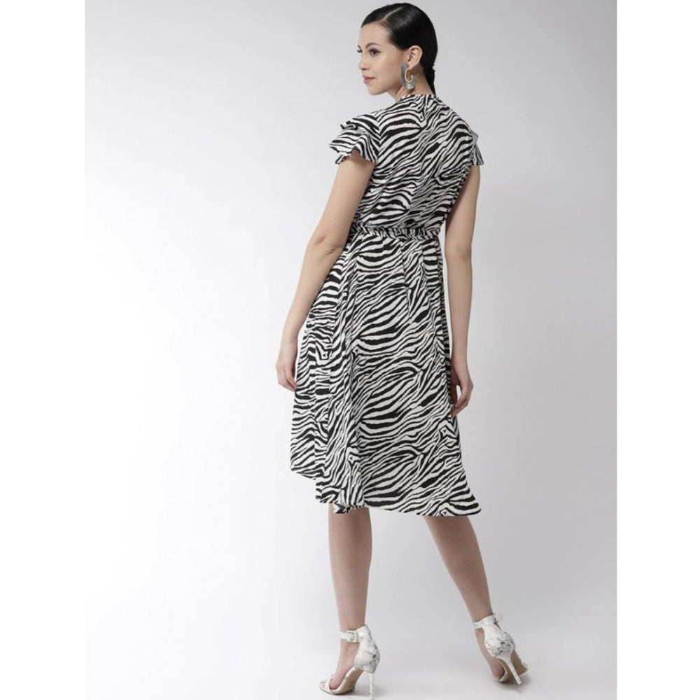 Women's Animal Print Short Sleeve Knee-Length Dress — Black - White · 89_L