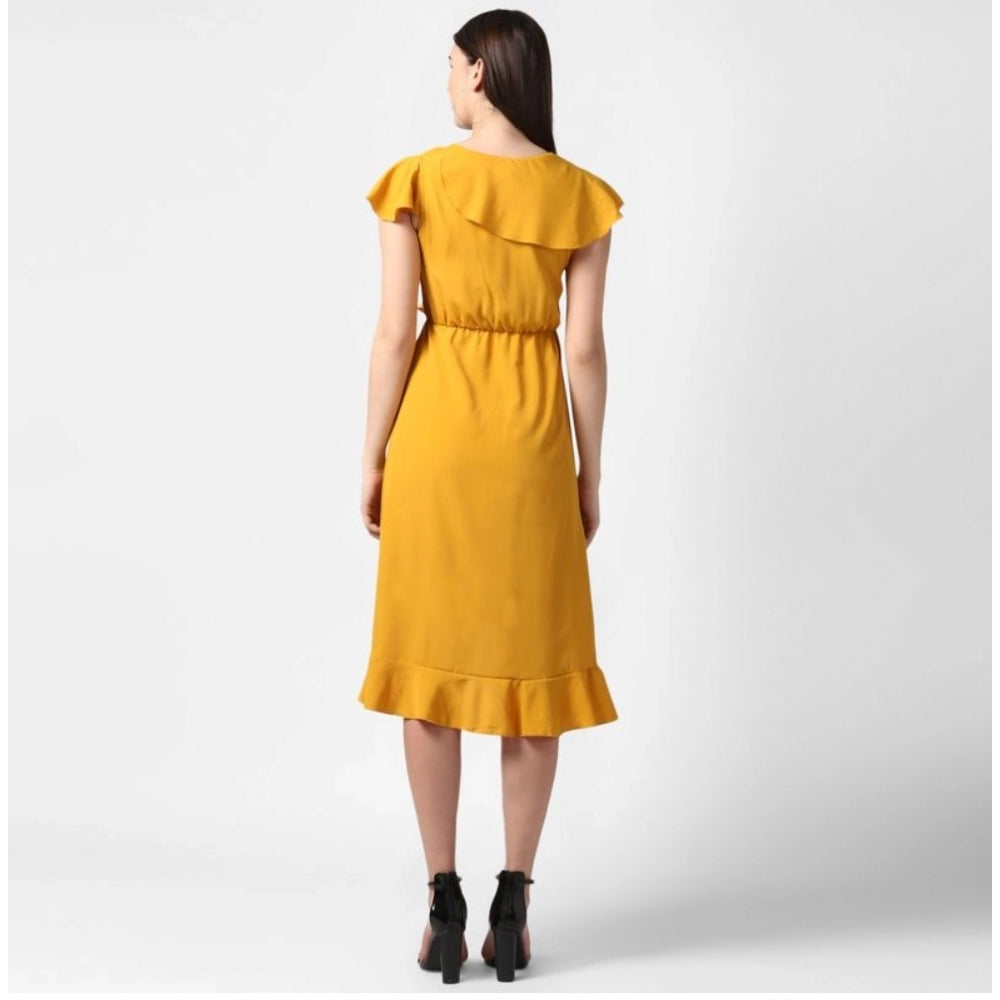Women's Ruffled Cap Sleeve Knee-Length Dress — Yellow