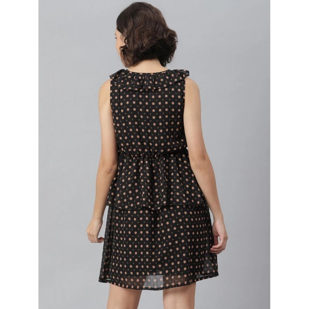 Women's Peplum Sleeveless Above Knee Dress — Black