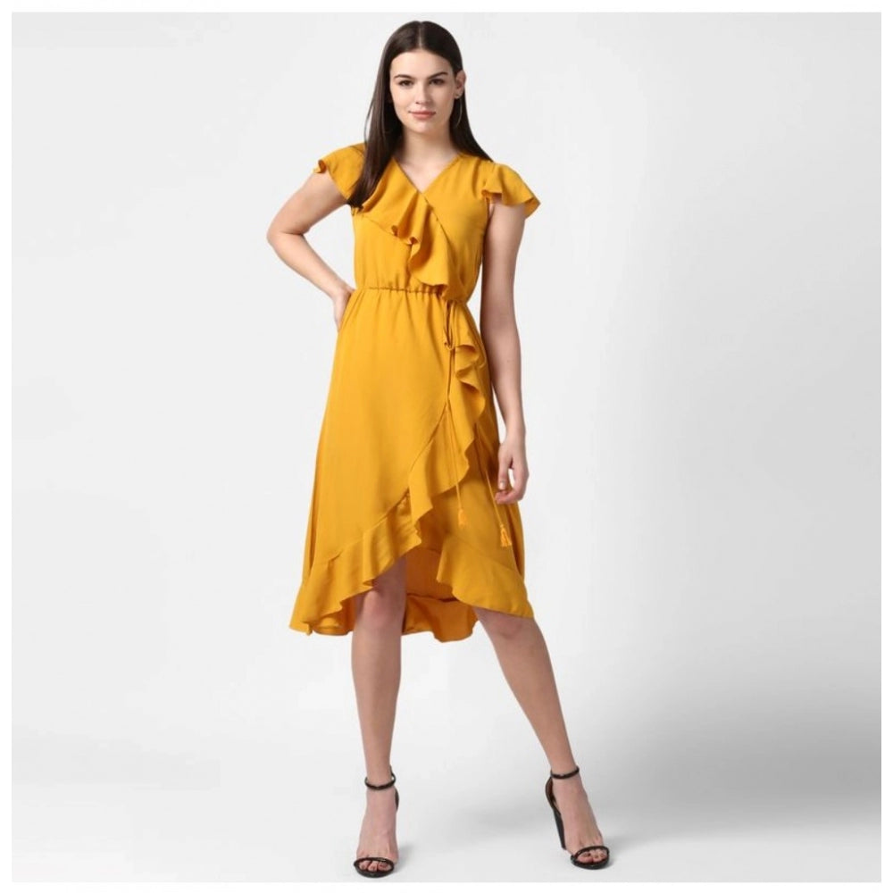 Women's Ruffled Cap Sleeve Knee-Length Dress — Yellow