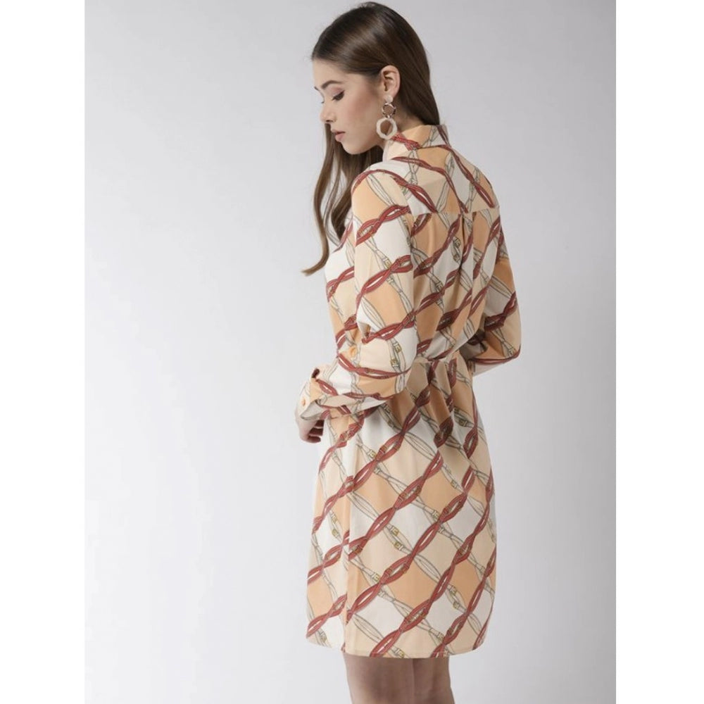 Women's Printed Roll Up Sleeve Above Knee Dress