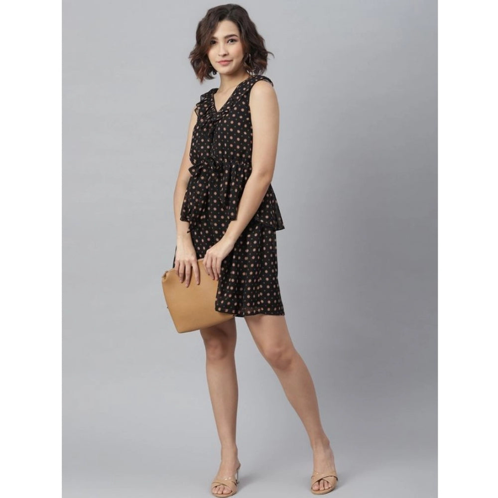 Women's Peplum Sleeveless Above Knee Dress — Black