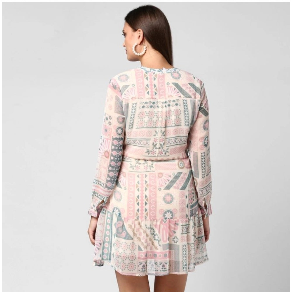 Women's Printed Long Sleeves Above Knee Dress