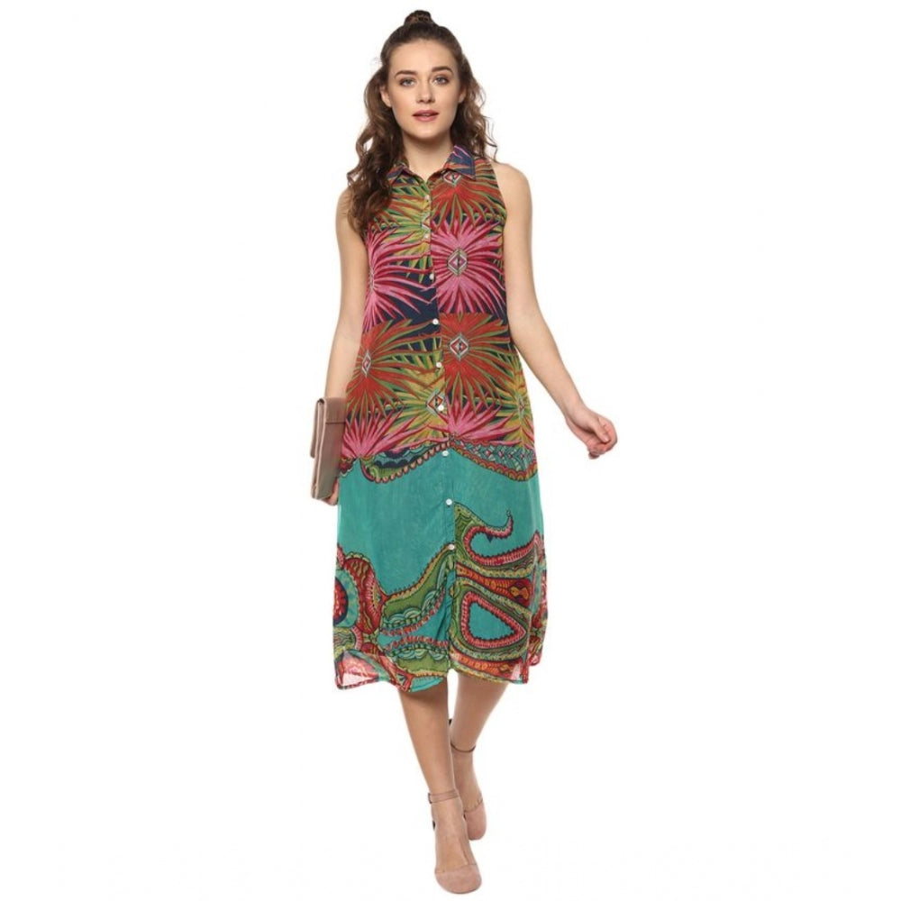 Women's Floral Sleeveless Below Knee Dress · 05_L