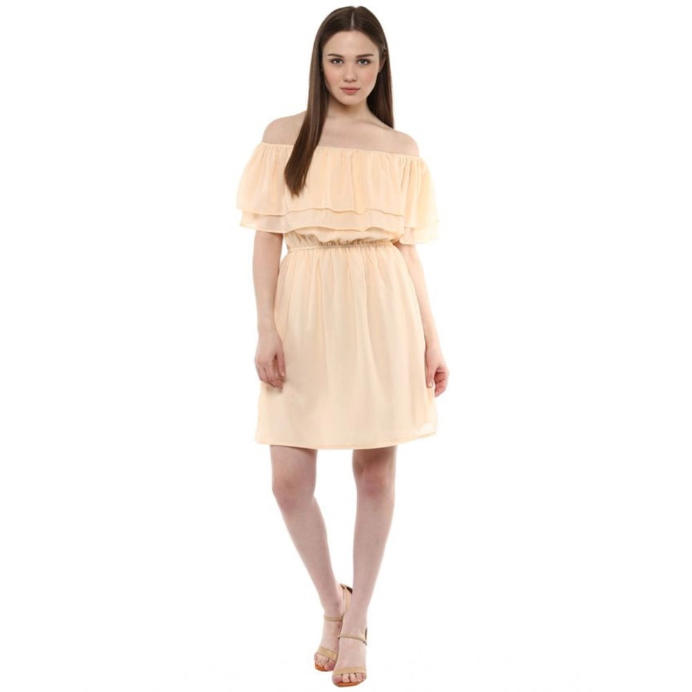 Women's Solid Sleeveless Knee-Length Dress — Beige
