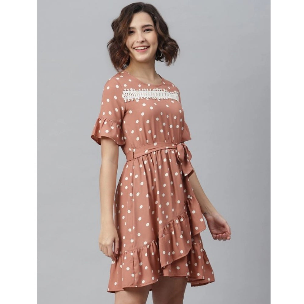 Women's Polka Bell Sleeve Above Knee Dress — Brown