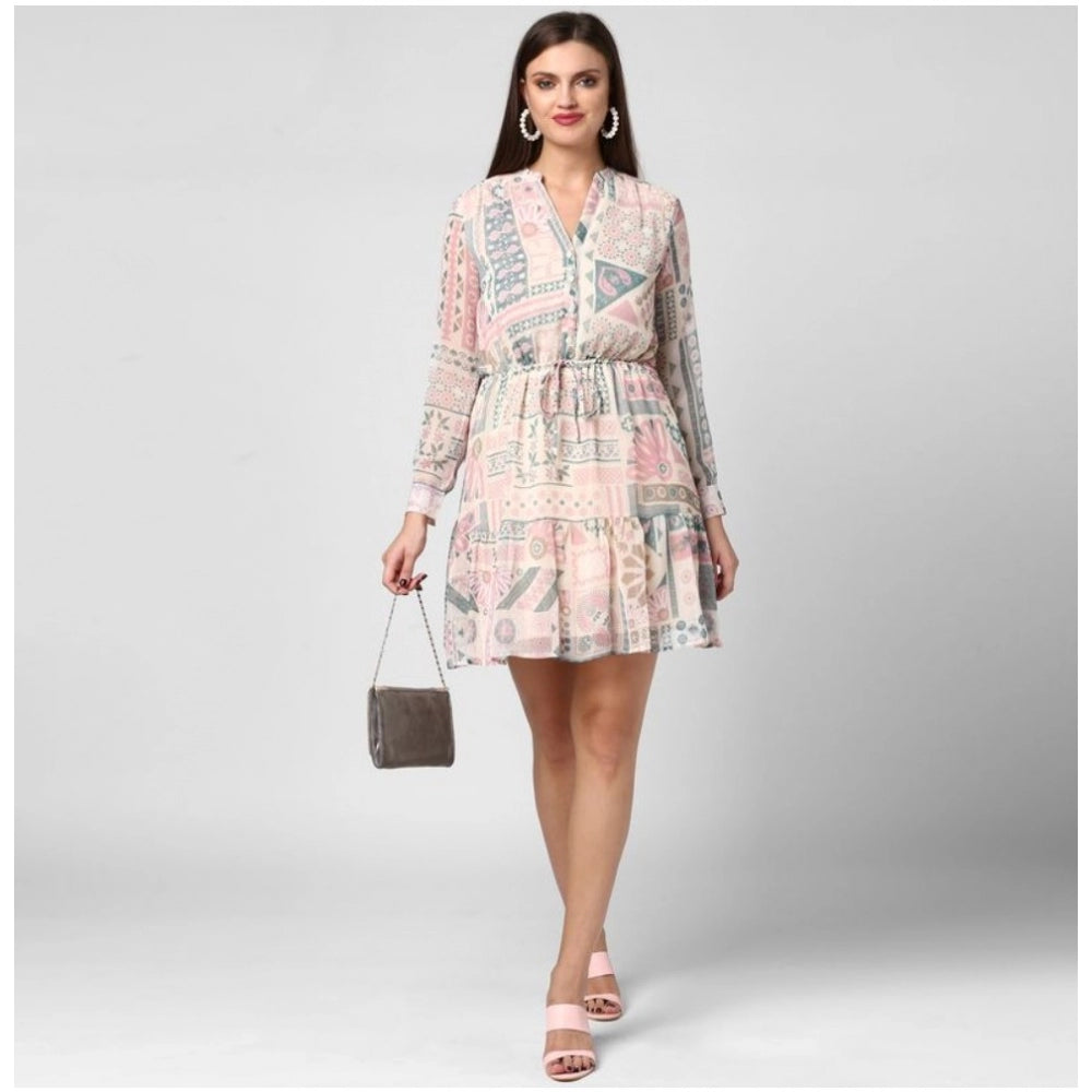 Women's Printed Long Sleeves Above Knee Dress